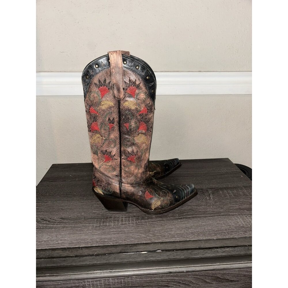 Tony Lama Brown Multicolor Floral Embroidered Rodeo Cowgirl Western Boots 6.5 B - Picture 2 of 8